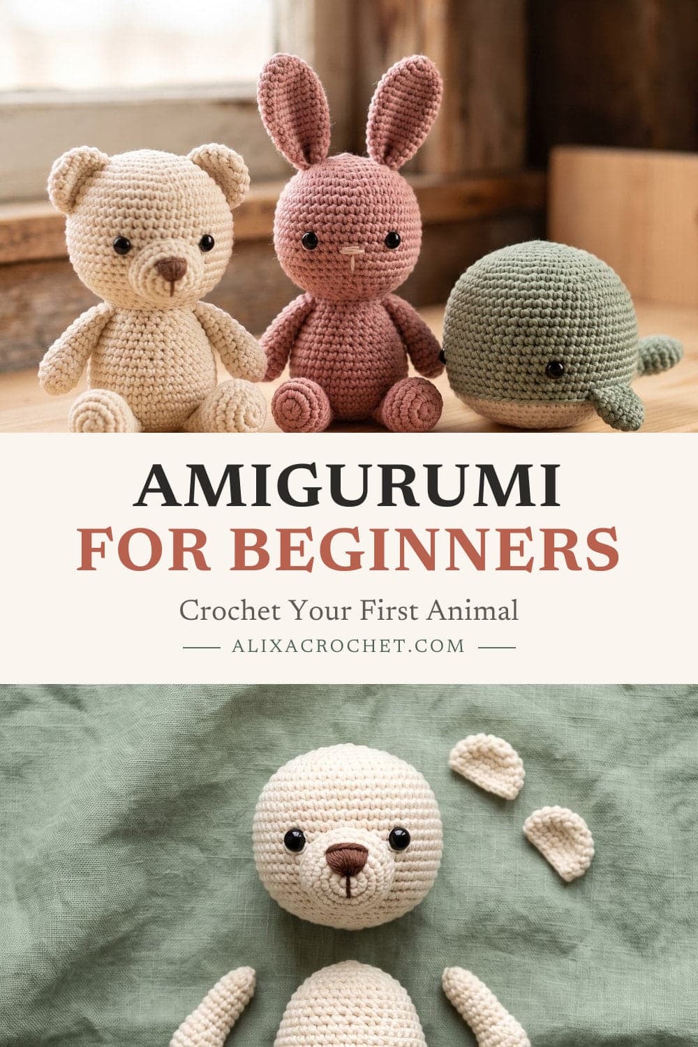 Pin graphic: Amigurumi for Beginners: Crochet Your First Animal