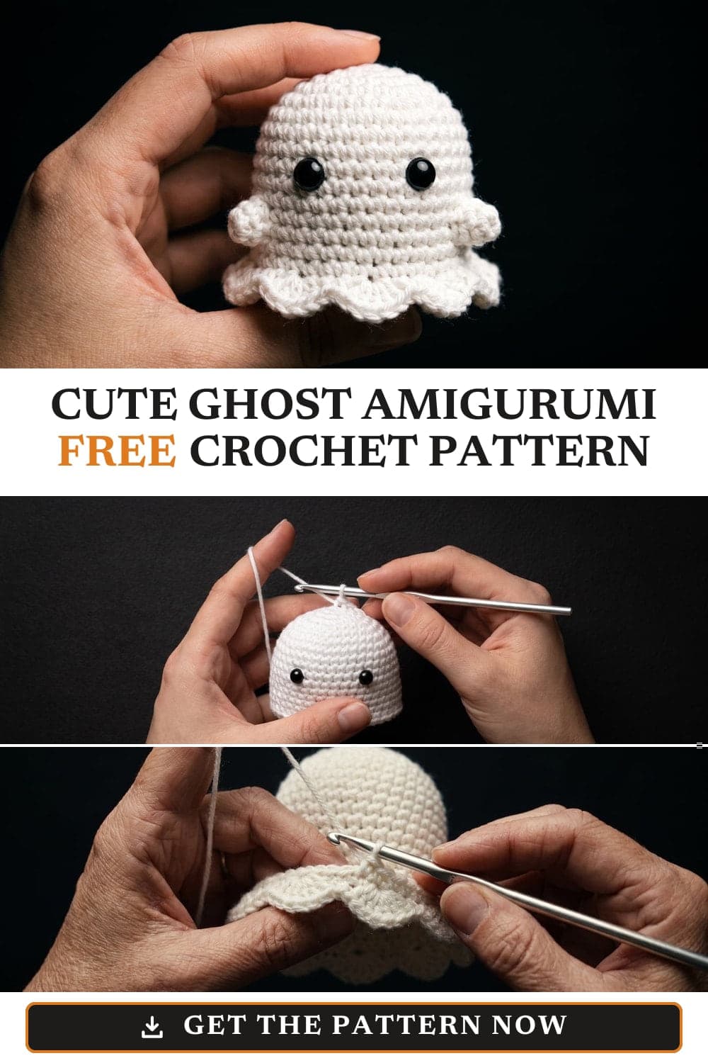 Pin graphic: Crochet Ghost Pattern: Free Easy Amigurumi for Halloween