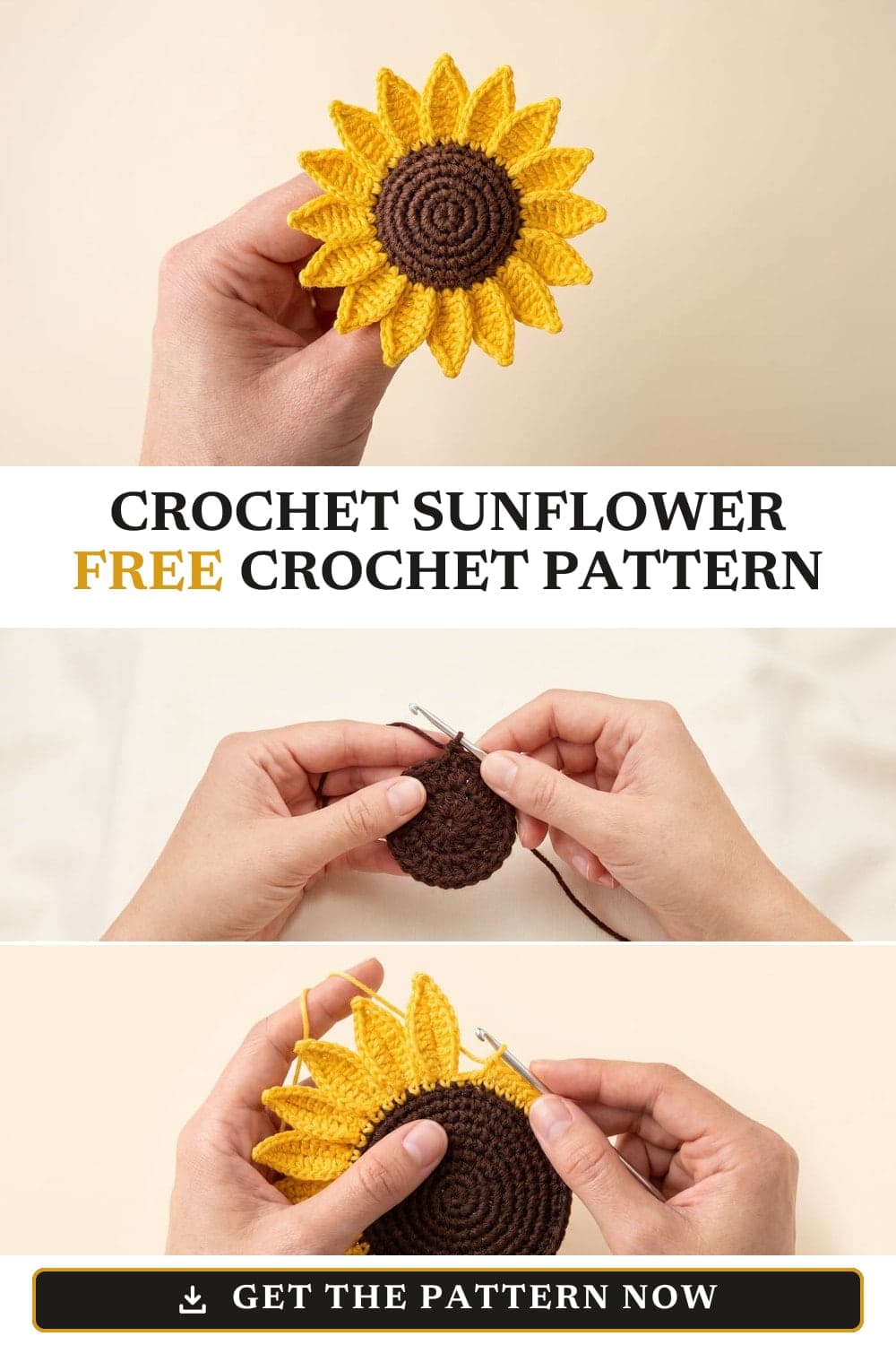 Pin graphic: Crochet Sunflower Pattern: Easy Free Tutorial for Beginners