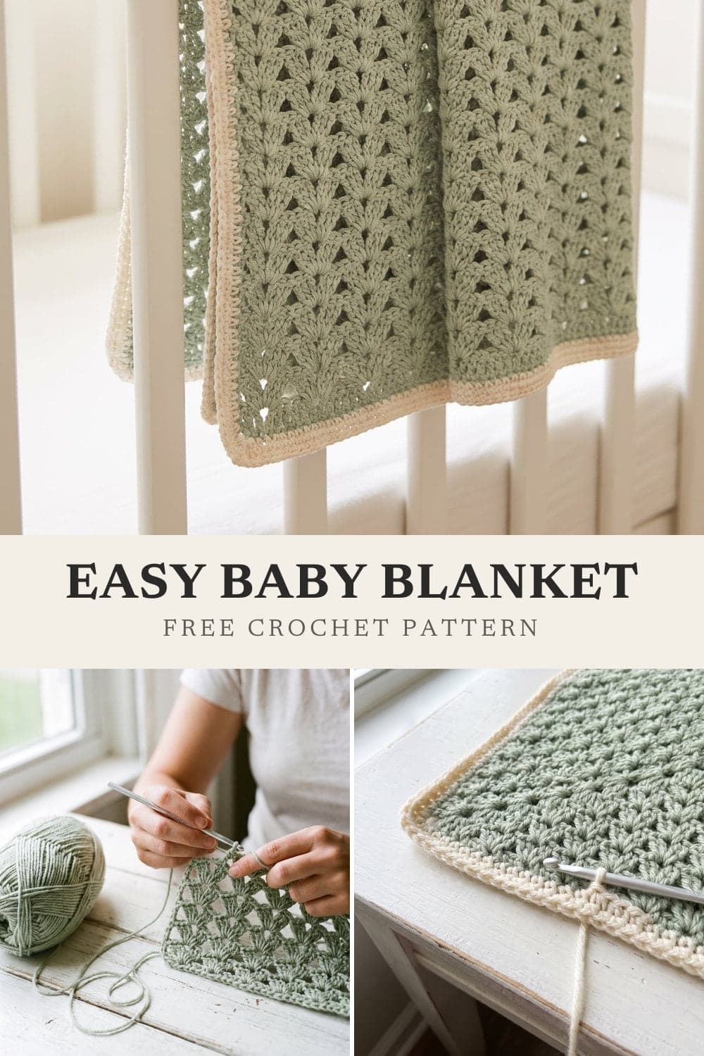 Pin graphic: Easy Crochet Baby Blanket: Free V-Stitch Pattern for Beginners