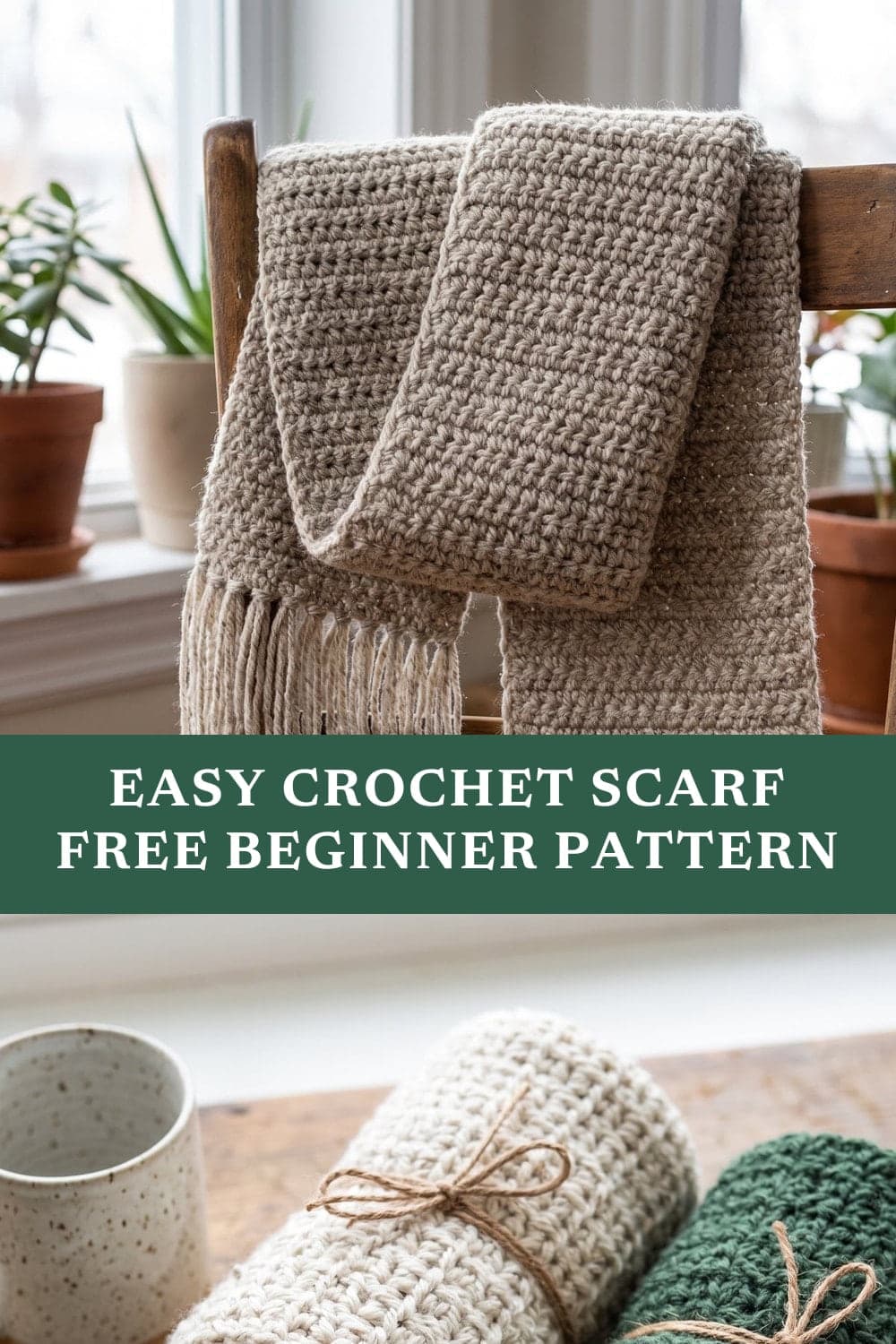 Pin graphic: Easy Crochet Scarf for Beginners: One-Stitch Free Pattern