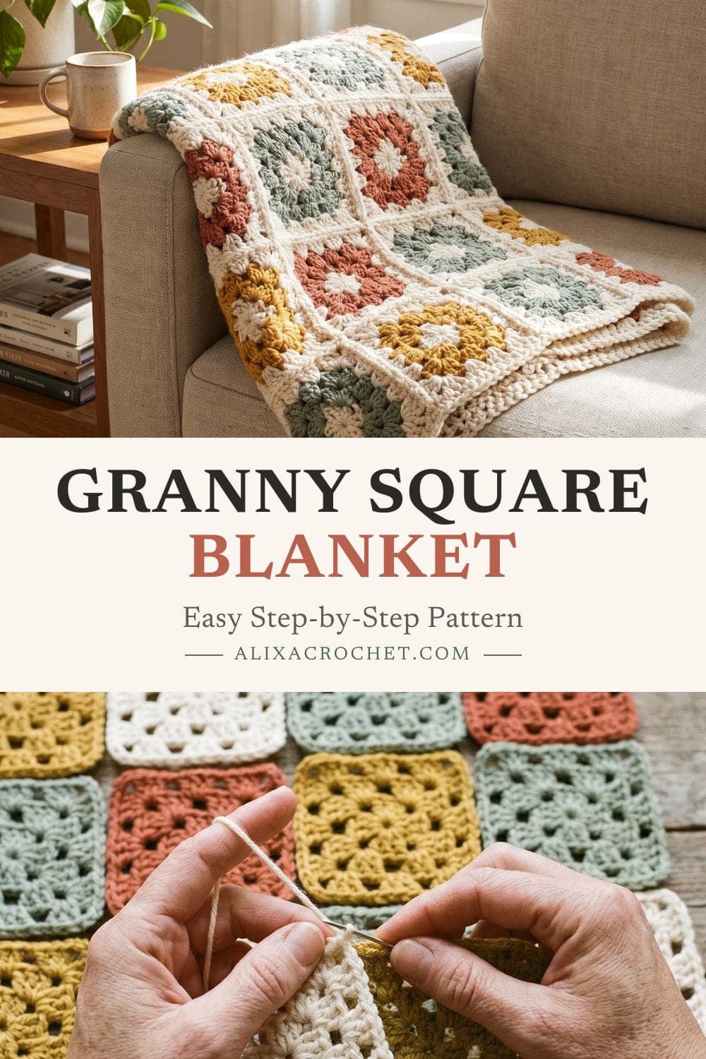 Pin graphic: Granny Square Blanket for Beginners: Easy Pattern