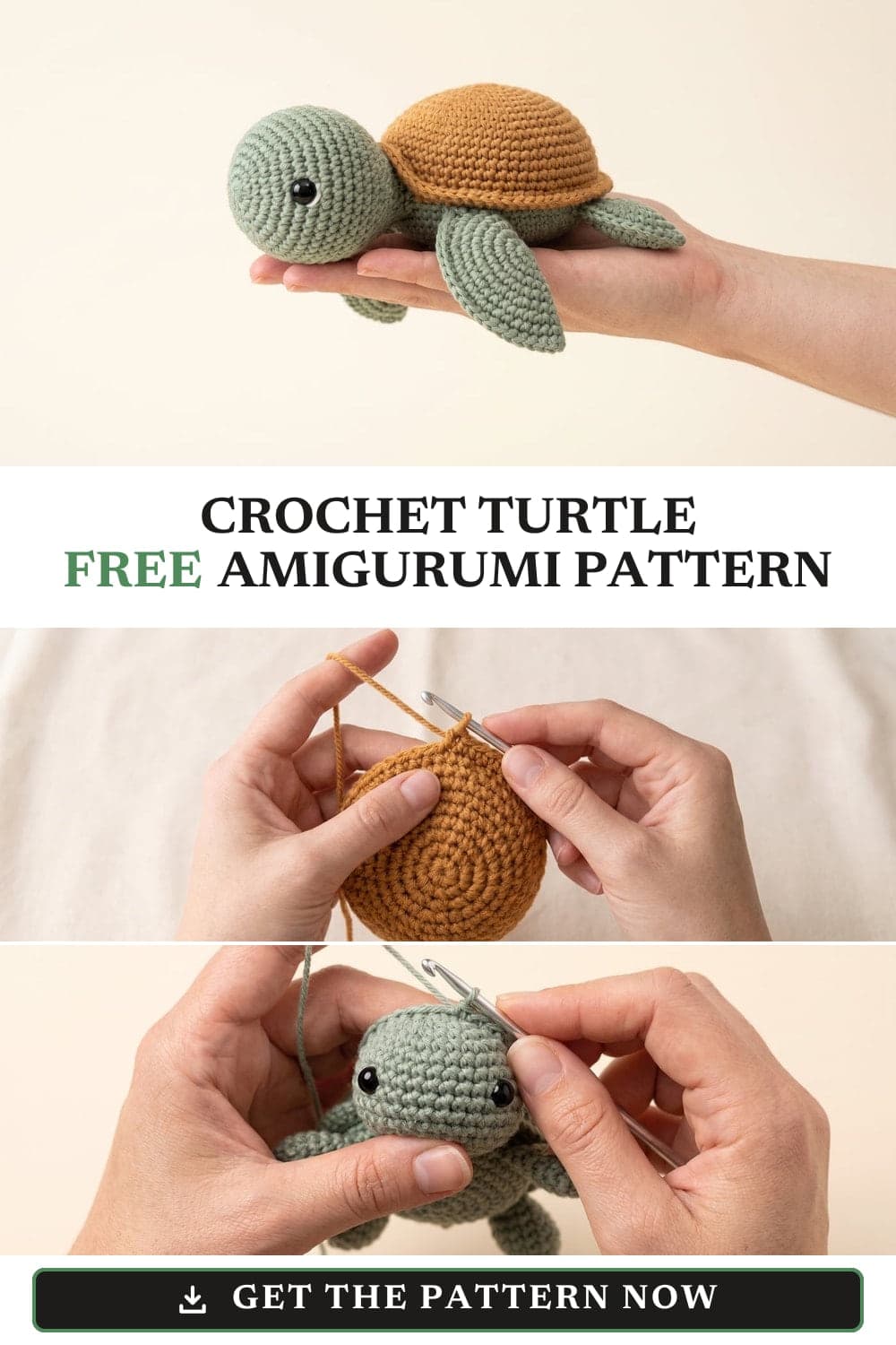 Pin graphic: Crochet Turtle Pattern: Free and Easy Amigurumi Turtle