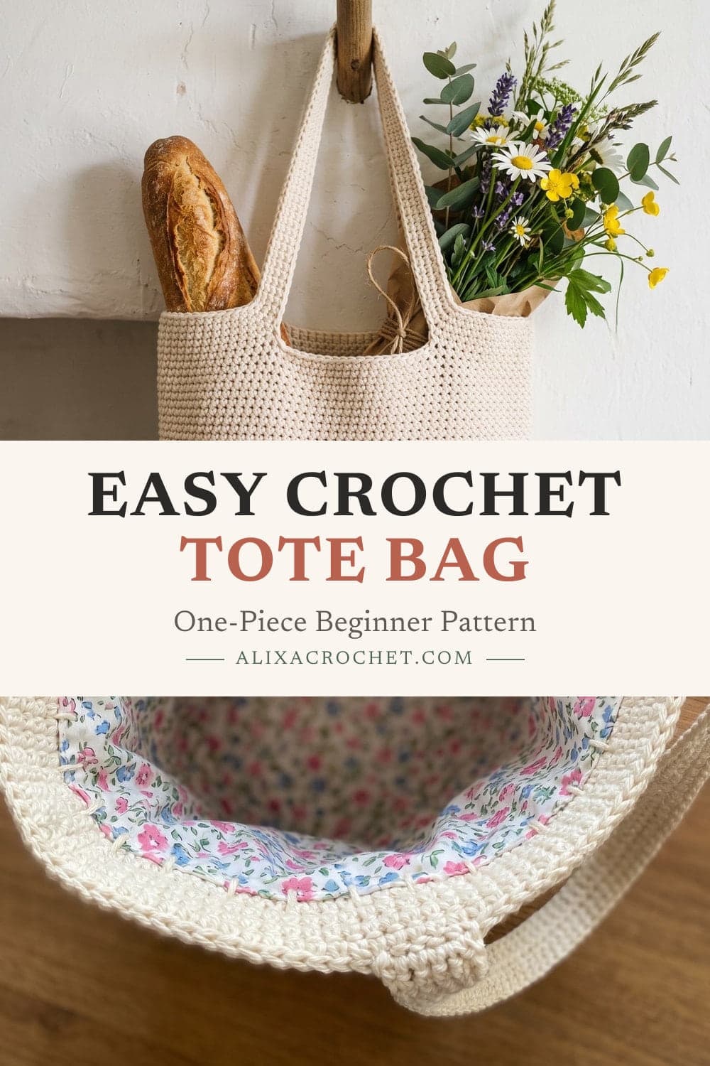 Pin graphic: Easy Crochet Tote Bag for Beginners: Free Pattern