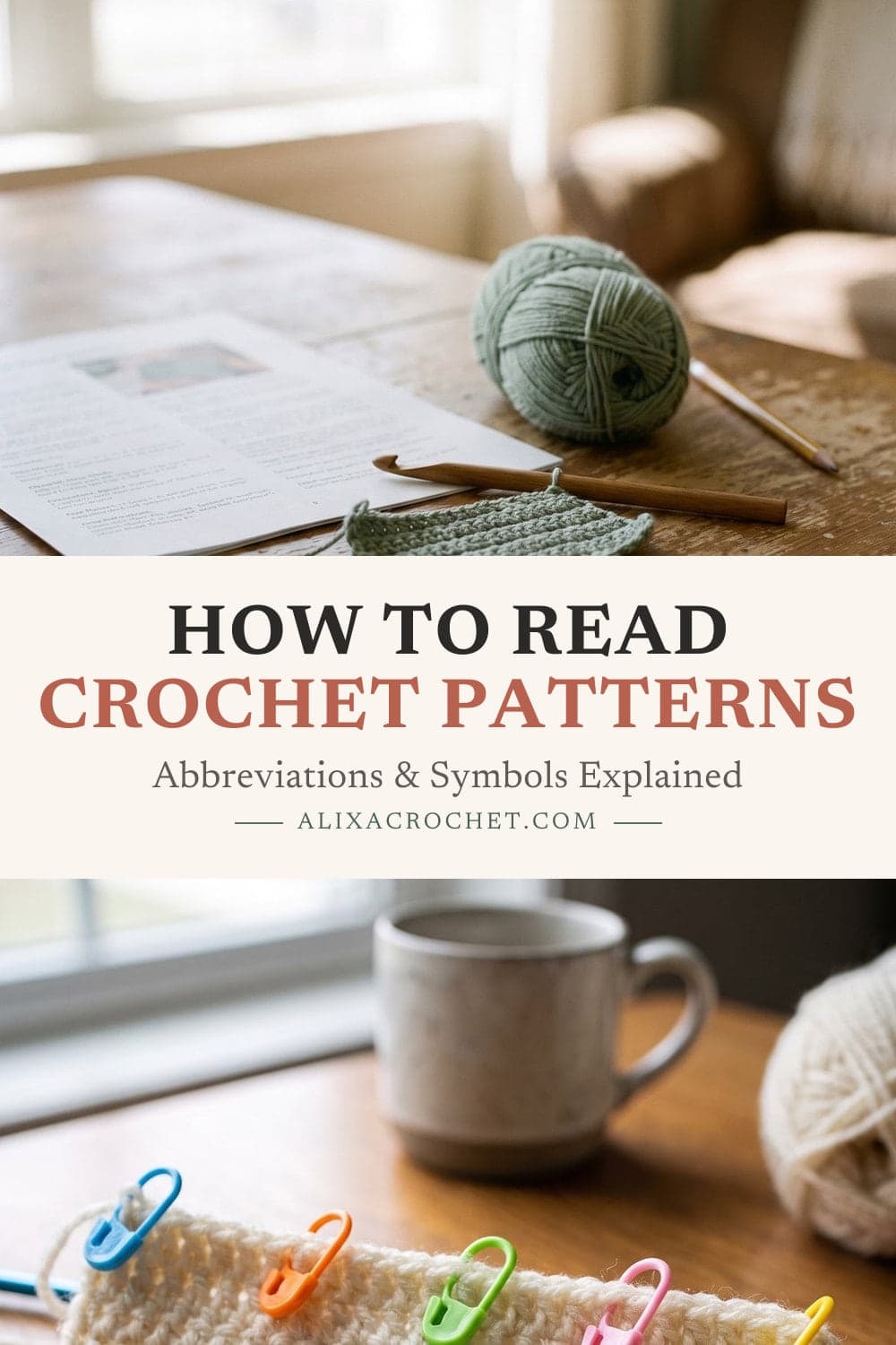 Pin graphic: How to Read Crochet Patterns: A Beginner's Guide